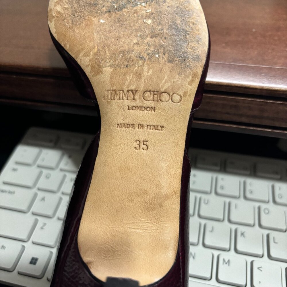 Jimmy Choo wine colored patent Leather heels